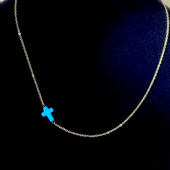 Turquoise Cross Set, Hand made, gold plated - Picture 4 of 12
